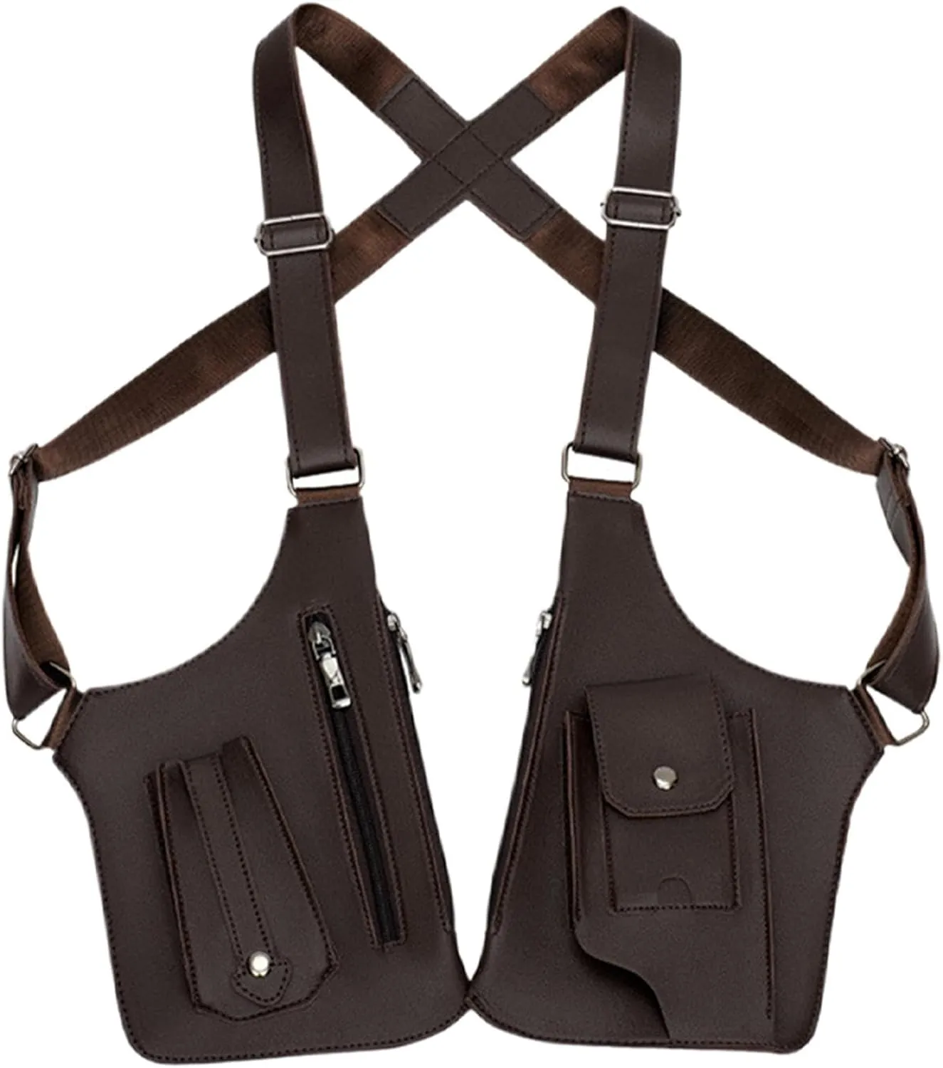 Double Shoulder Armpit Bag, Men's Anti Theft Multi-Pocket Bag, PU Leather Double Shoulder Strap Tacticals Bag Anti-Theft