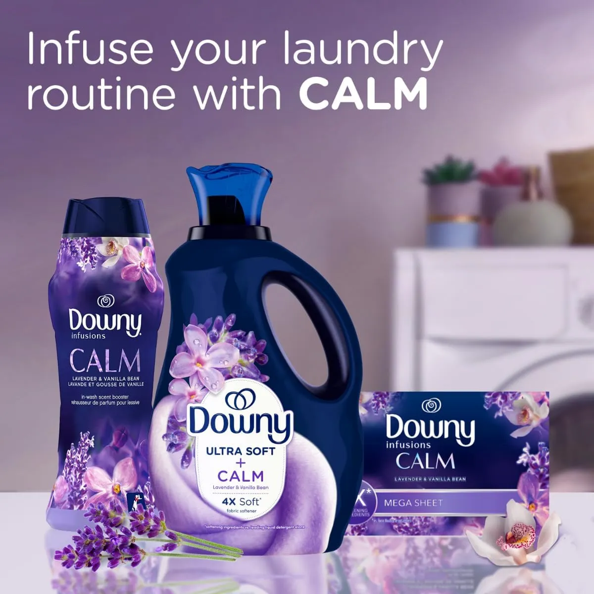 Downy Ultra Soft Fabric Softener Liquid, Calm, Lavender and Vanilla Bean, 56 fl oz, 83 Loads, Downy Fabric Softener, Laundry- Pack of 2