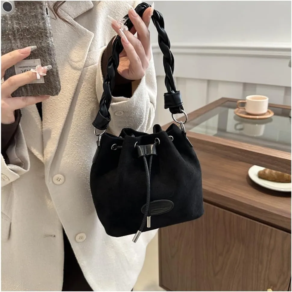 Drawstring Bucket Bag Mini Crossbody Bucket Purses with Top-Handle Hobo Satchel Bucket Bag Small Drawstring Handbag
