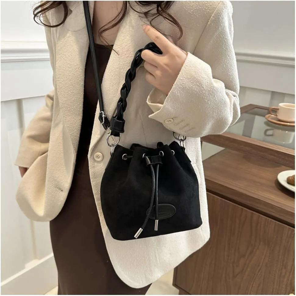 Drawstring Bucket Bag Mini Crossbody Bucket Purses with Top-Handle Hobo Satchel Bucket Bag Small Drawstring Handbag
