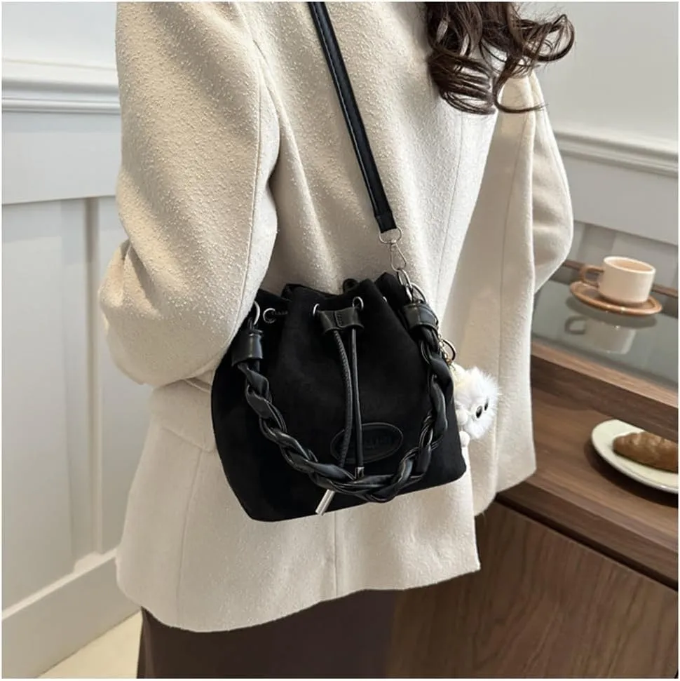 Drawstring Bucket Bag Mini Crossbody Bucket Purses with Top-Handle Hobo Satchel Bucket Bag Small Drawstring Handbag