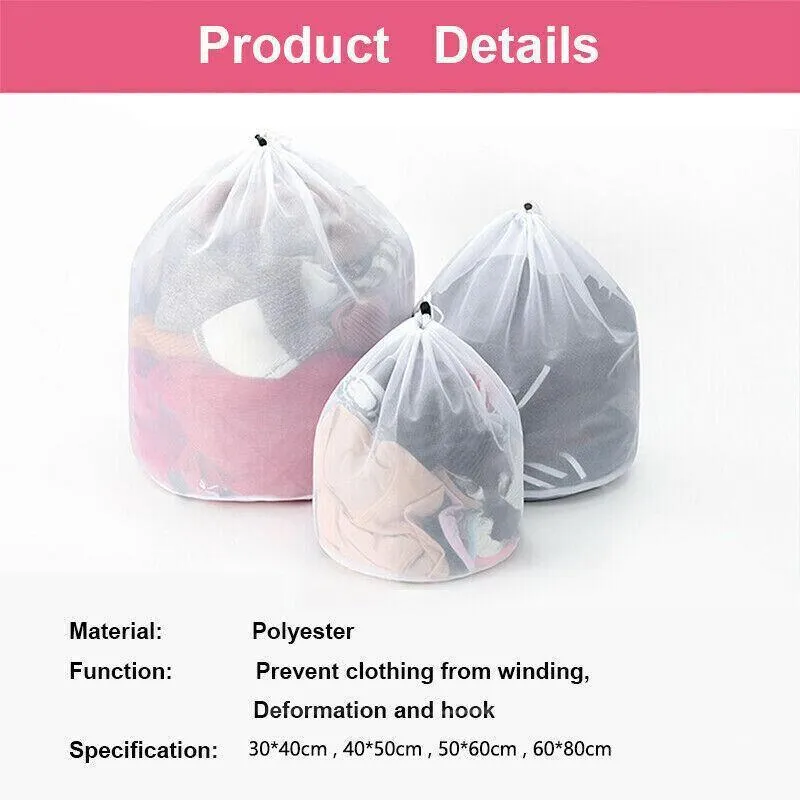 Drawstring Mesh Laundry Bag 1/4PCS 4Sizes Polyester