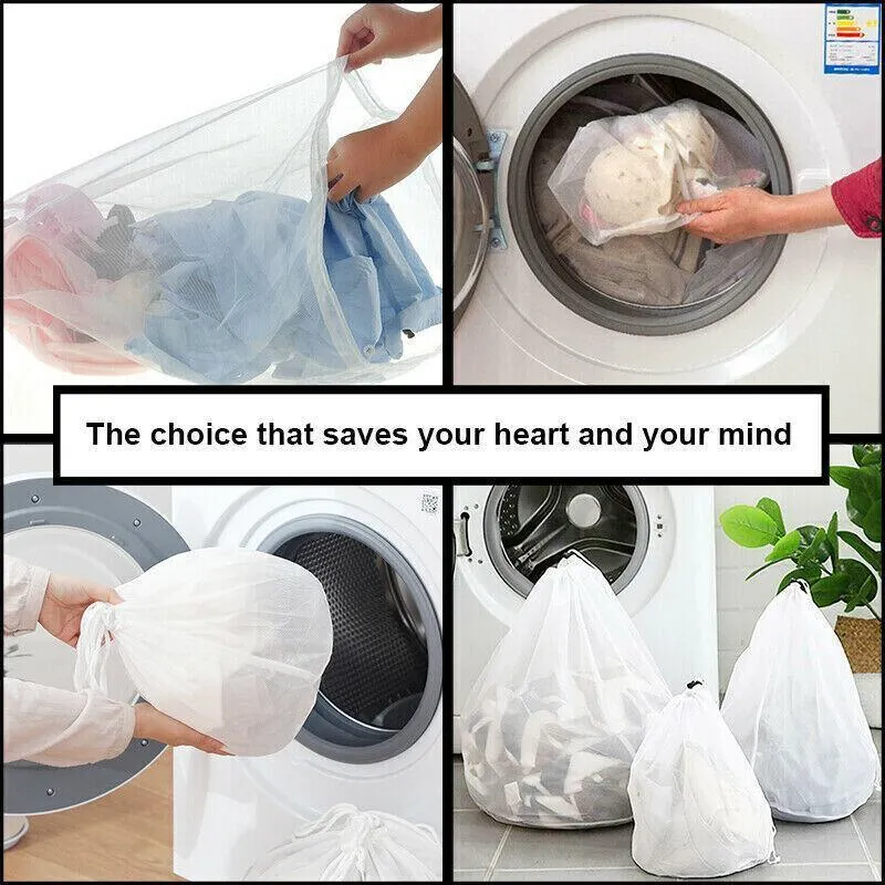 Drawstring Mesh Laundry Bag 1/4PCS 4Sizes Polyester