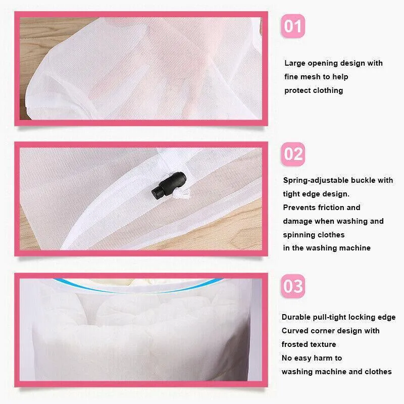 Drawstring Mesh Laundry Bag 1/4PCS 4Sizes Polyester