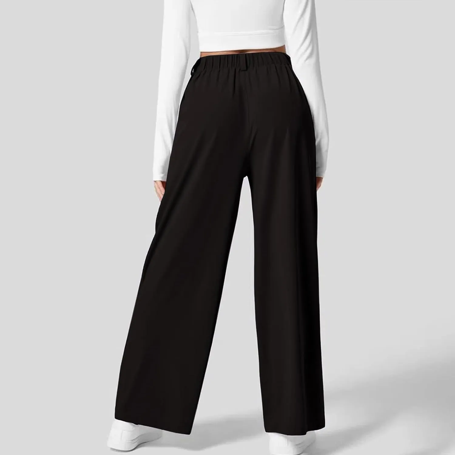 Dress Pants Women Wide Leg High Waisted Button Pleated Business Pants Casual Loose Slacks Trousers with Pockets