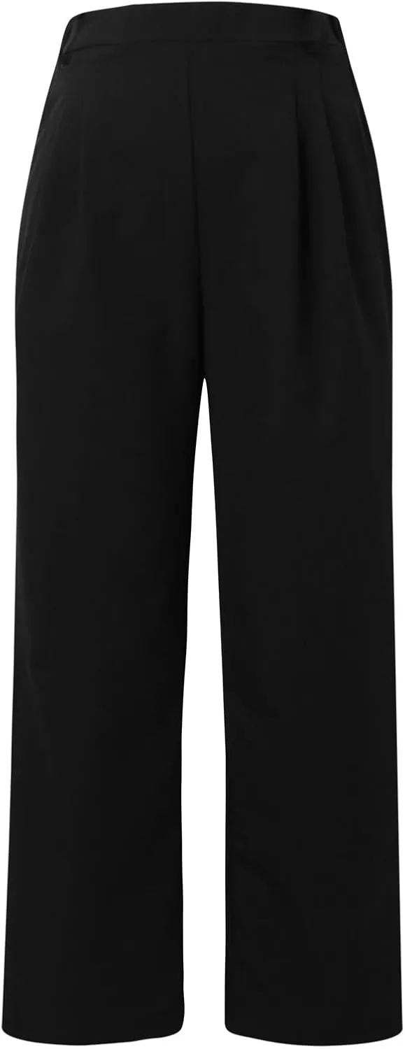 Dress Pants Women Wide Leg High Waisted Button Pleated Business Pants Casual Loose Slacks Trousers with Pockets