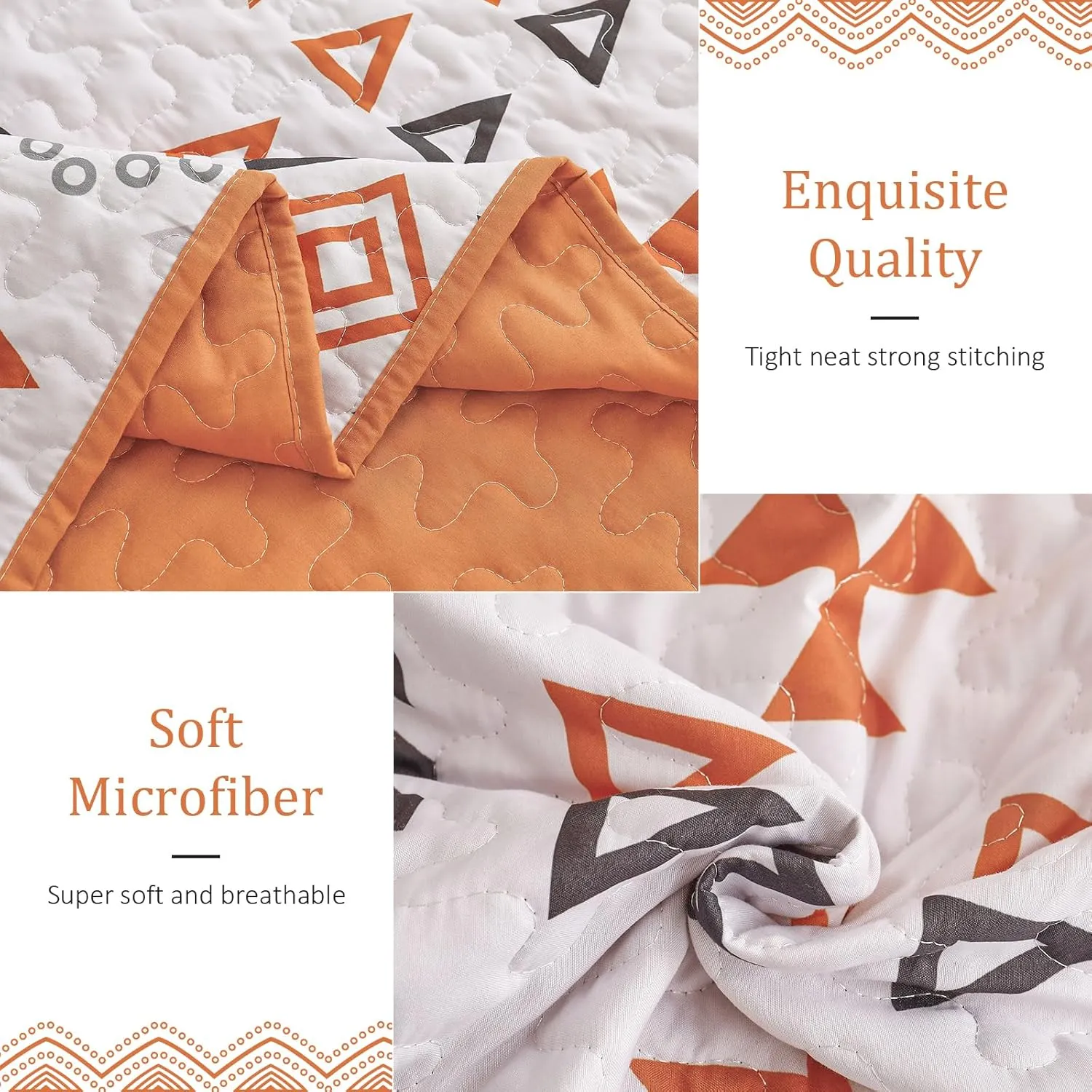 Drucon Boho Aztec Quilt Set Queen Size 3 Pieces Terracotta Ultra Soft Lightweight Fall Quilt Beddding Set, Microfiber Bohemian Bedspread Coverlet Set with 2 Pillowcases for All Season (Queen, 90"x96")