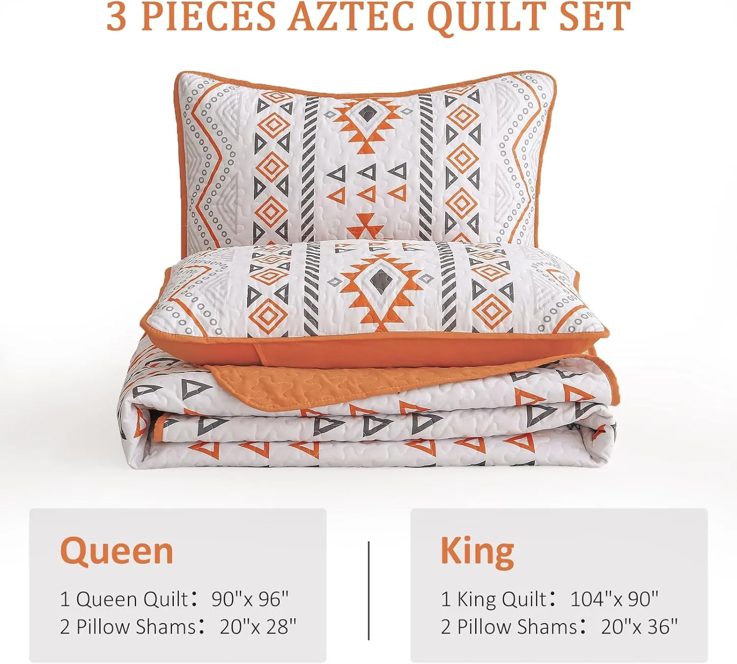 Drucon Boho Aztec Quilt Set Queen Size 3 Pieces Terracotta Ultra Soft Lightweight Fall Quilt Beddding Set, Microfiber Bohemian Bedspread Coverlet Set with 2 Pillowcases for All Season (Queen, 90"x96")