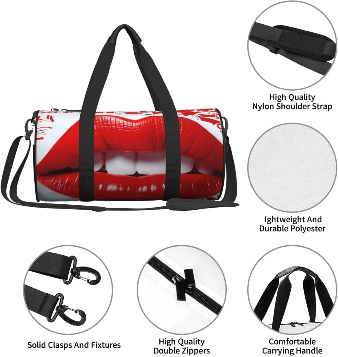 Duffel Bag for Men Women Small Gym Bag Printing Lips Travel Duffel Bag Waterproof Overnight Bag for Sports Workout