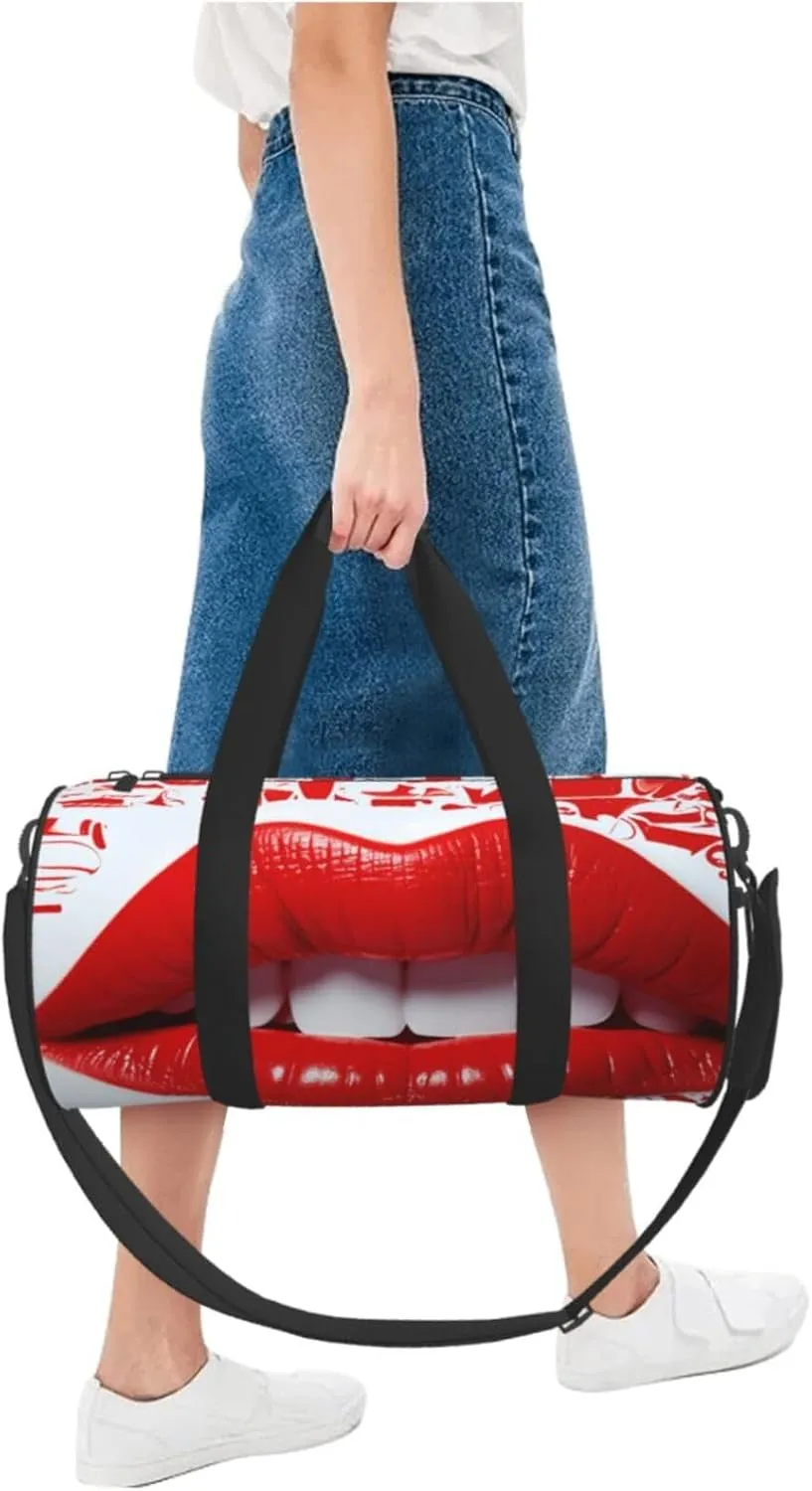 Duffel Bag for Men Women Small Gym Bag Printing Lips Travel Duffel Bag Waterproof Overnight Bag for Sports Workout