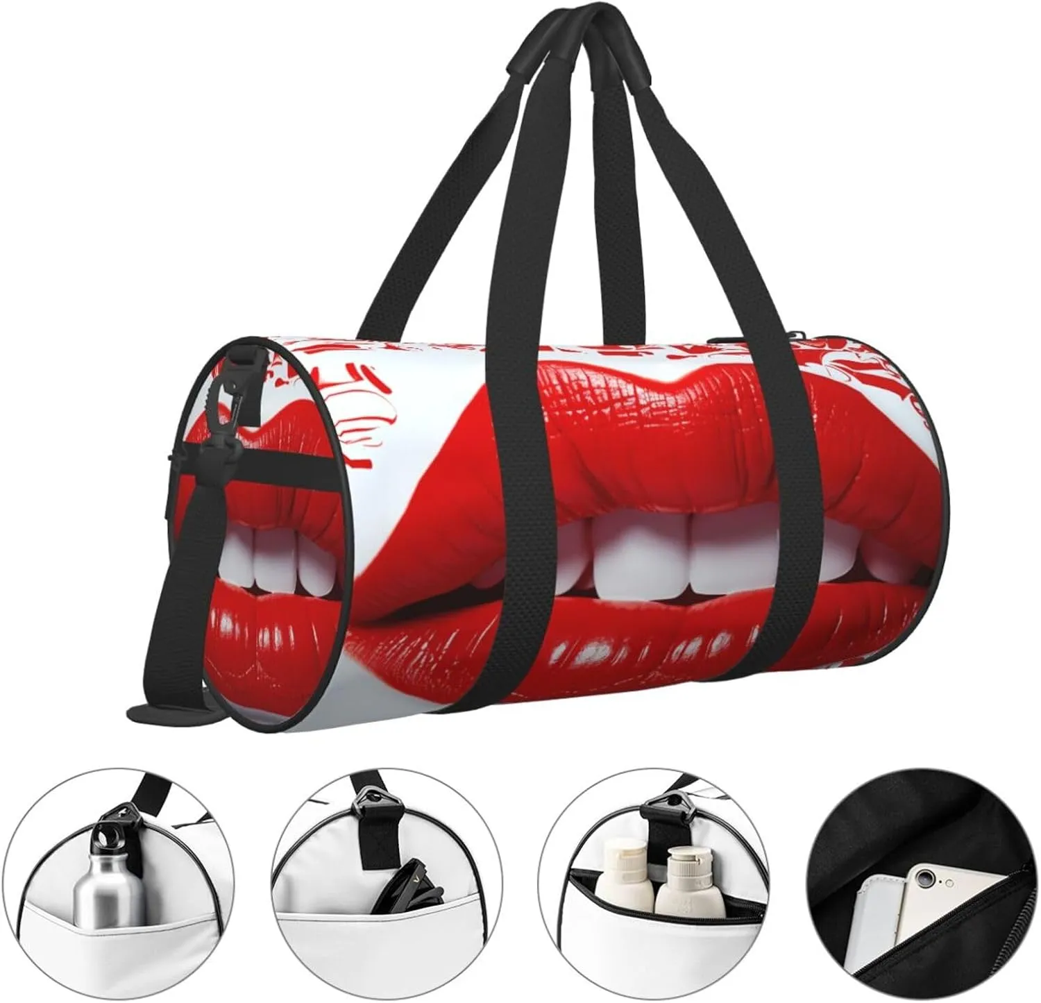 Duffel Bag for Men Women Small Gym Bag Printing Lips Travel Duffel Bag Waterproof Overnight Bag for Sports Workout