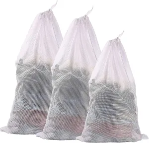 Durable Honeycomb Laundry Bag Sturdy Mesh Bags 2 Extra Large and 1 Large with Drawstring Closure for College, Dorm and Apartment Dwellers - 3 Set(2XXL 1XL)
