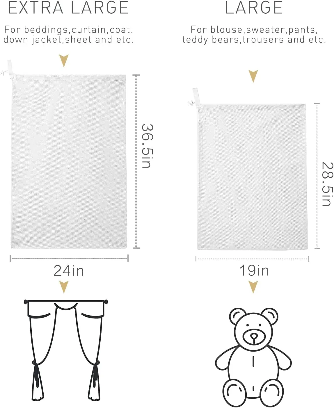 Durable Honeycomb Laundry Bag Sturdy Mesh Bags 2 Extra Large and 1 Large with Drawstring Closure for College, Dorm and Apartment Dwellers - 3 Set(2XXL 1XL)