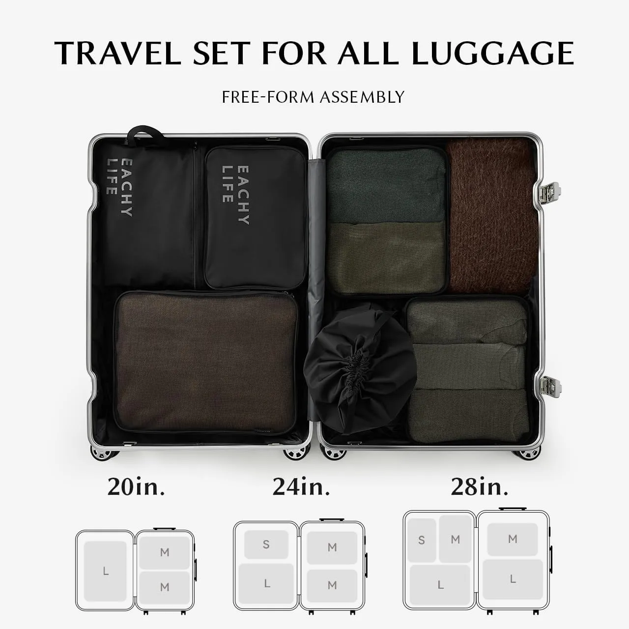 EACHY 6 Set Compression Packing Cubes for Travel & Carry-On, Space-Saving Luggage Organizers & Compression Bags for Clothes & Shoes, Ideal for Vacation & Cruise Essentials