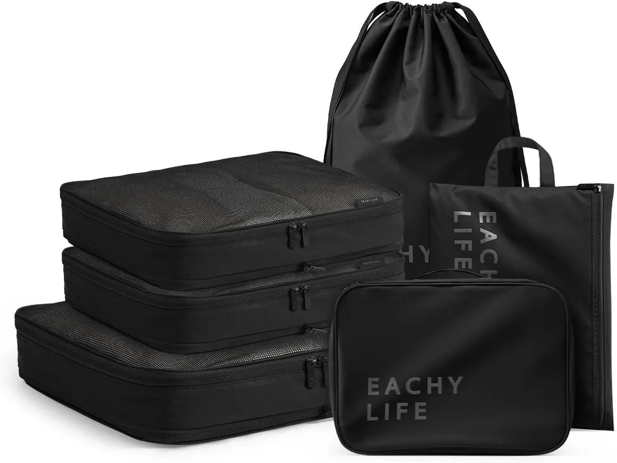 EACHY 6 Set Compression Packing Cubes for Travel & Carry-On, Space-Saving Luggage Organizers & Compression Bags for Clothes & Shoes, Ideal for Vacation & Cruise Essentials