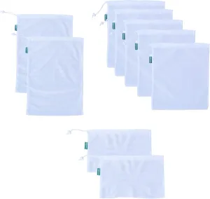 Earthwise Reusable Mesh Produce Bags - TARE WEIGHT TAGS on every bag Premium MACHINE WASHABLE Grocery Set of 9-3 Different Sizes 12x17in, 12x14in, 12x8in