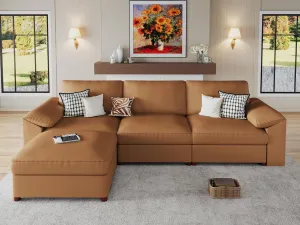 EASE MOOSE Oversized Modular Sectional Sofa with Ottoman, Deep Seat Faux Leather Sectional Couch, Scratch Resistant Faux Leather Material, L Shaped Couch for Living Room, Brown