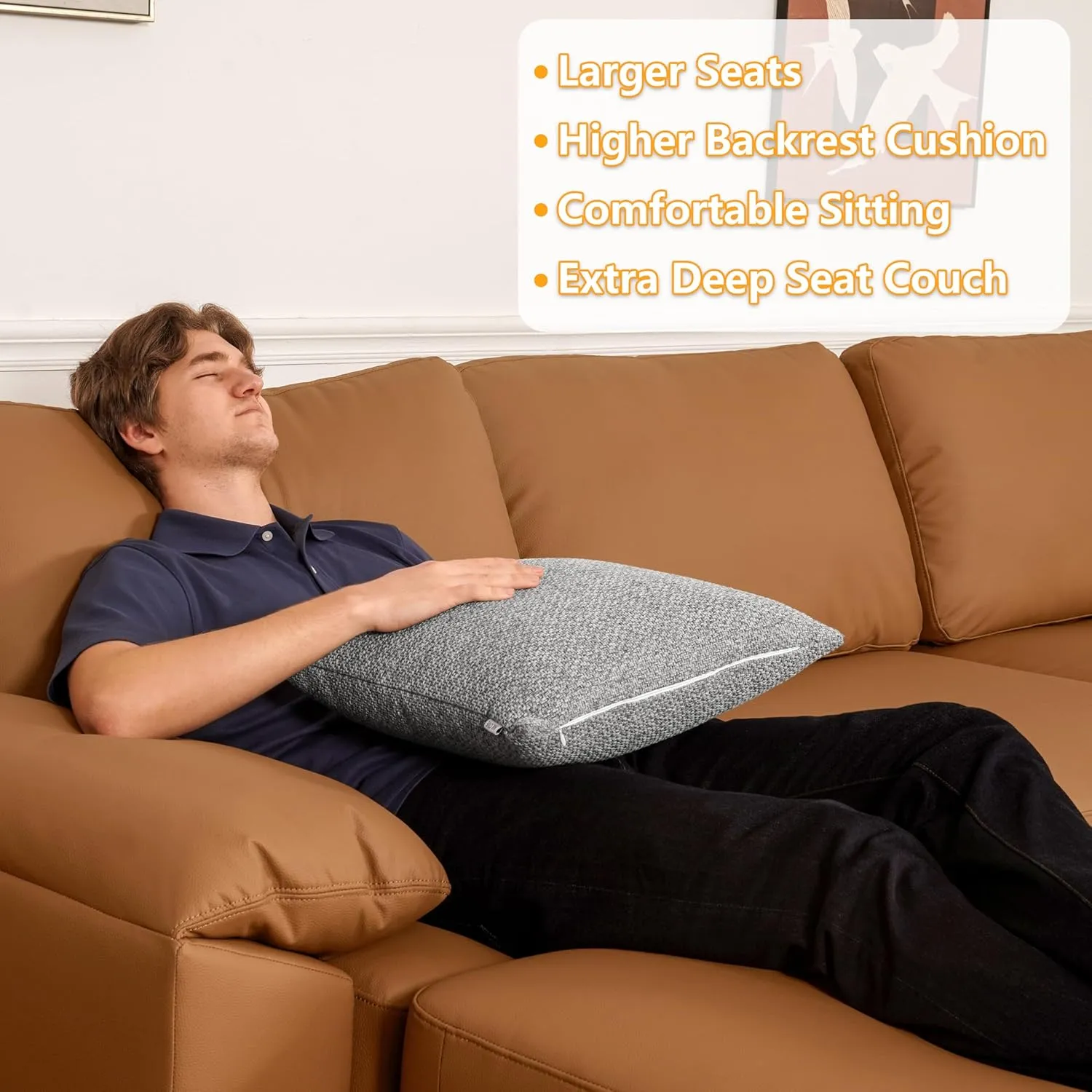 EASE MOOSE Oversized Modular Sectional Sofa with Ottoman, Deep Seat Faux Leather Sectional Couch, Scratch Resistant Faux Leather Material, L Shaped Couch for Living Room, Brown