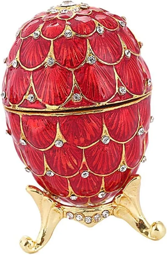 Easter Egg Crystal Jewelry Box Trinket Case Home Decor - Enamel Rhinestone Faberge Egg Organizer for Wedding Party - Sparkling Storage Container Display for