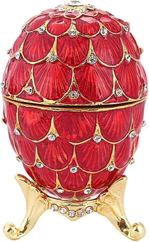 Easter Egg Crystal Jewelry Box Trinket Case Home Decor - Enamel Rhinestone Faberge Egg Organizer for Wedding Party - Sparkling Storage Container Display for