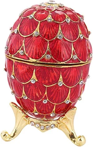Easter Egg Crystal Jewelry Box Trinket Case Home Decor - Enamel Rhinestone Faberge Egg Organizer for Wedding Party - Sparkling Storage Container Display for