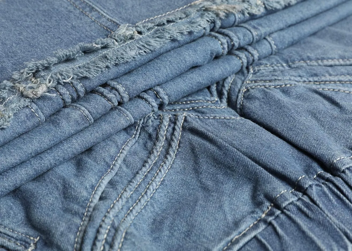 ebossy Women's Casual Elastic Waist Frayed Hem A-Line Distressed Hippie Long Maxi Denim Skirt