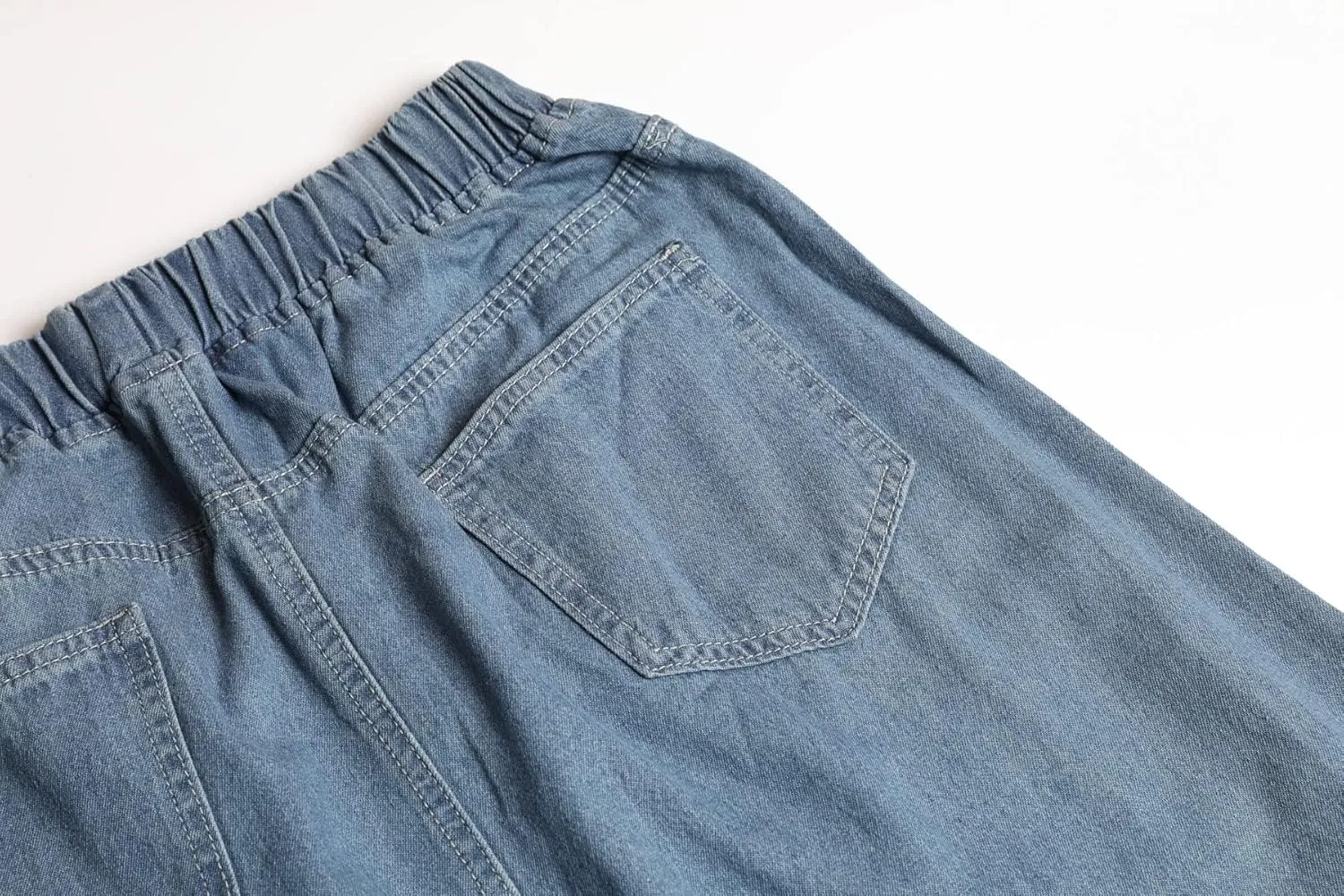 ebossy Women's Casual Elastic Waist Frayed Hem A-Line Distressed Hippie Long Maxi Denim Skirt