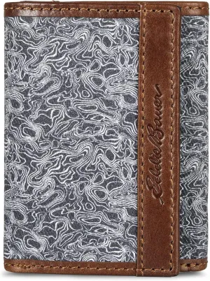 Eddie Bauer Men Pioneer Leather and Printed Cotton Canvas Trifold Wallet (Assorted Graphics)