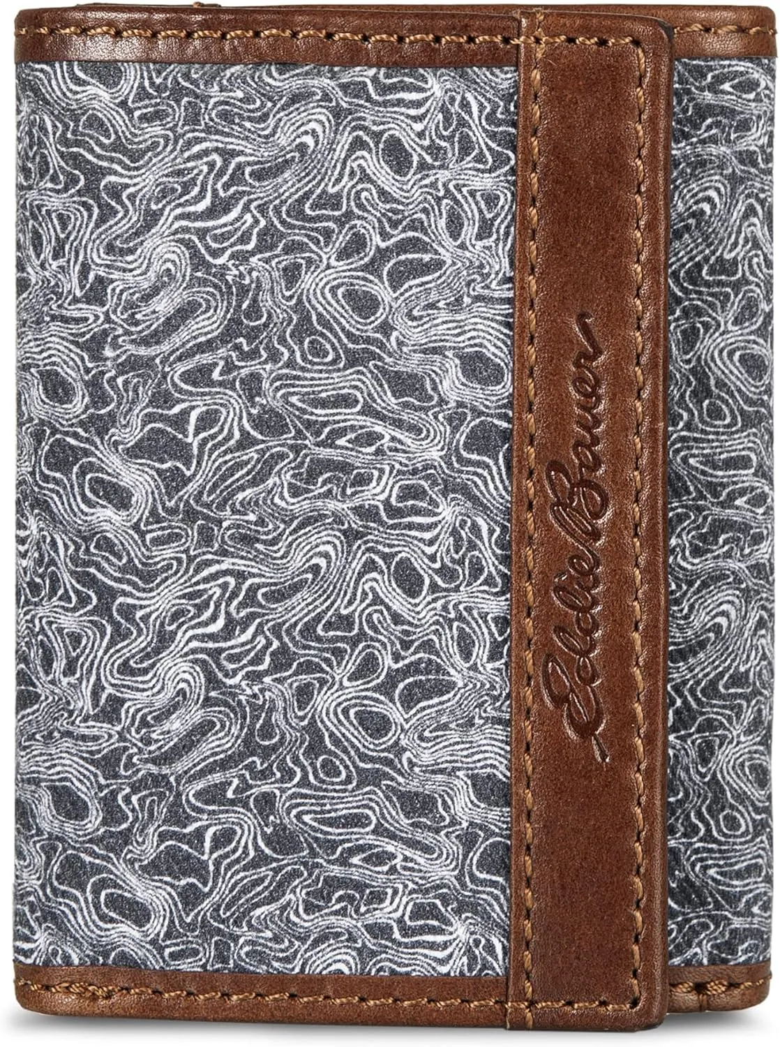 Eddie Bauer Men Pioneer Leather and Printed Cotton Canvas Trifold Wallet (Assorted Graphics)