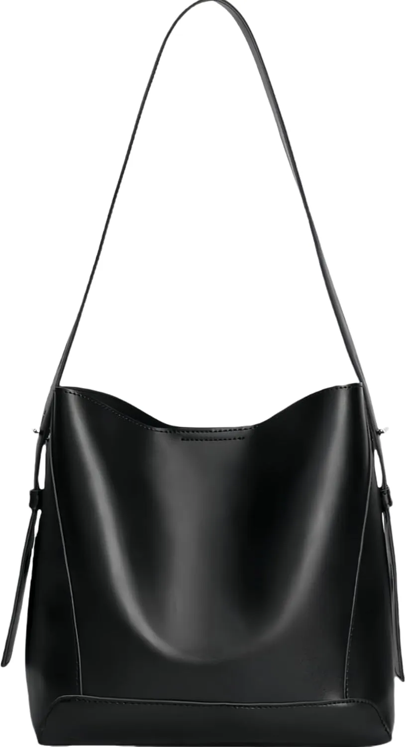 EIATLWomen's bucket bag premium leather shoulder bag, crossbody bag extended shoulder strap upgraded to 5 adjustable levels