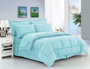 Elegant Comfort® Wrinkle Resistant - Silky Soft Dobby Stripe Bed-in-a-Bag 8-Piece Comforter Set -HypoAllergenic - Full/Queen, Light Blue