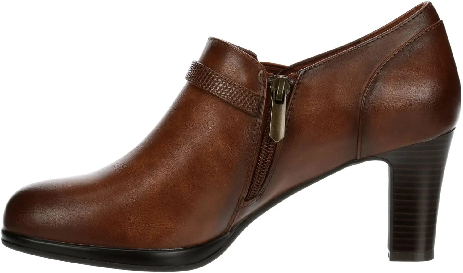 Ellory - Women's Low Cut Faux Leather Heeled Ankle Bootie