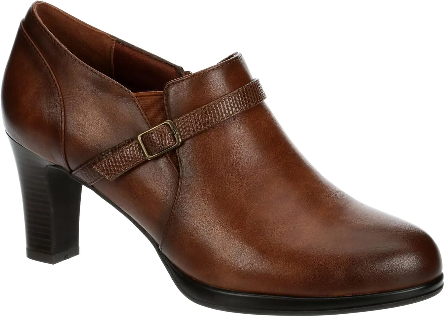 Ellory - Women's Low Cut Faux Leather Heeled Ankle Bootie