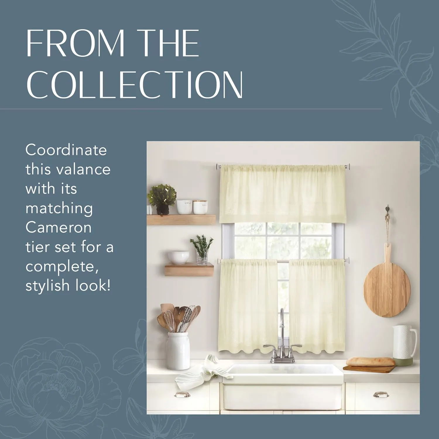 Elrene Home Fashions Cameron Linen Window Valance, 60" W x 15" L (1 Valance), Ivory