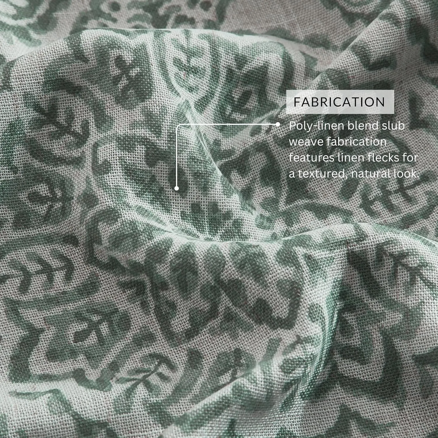 Elrene Home Fashions Giovanni Medallion Block Print Linen Blend Blackout Lined Window Curtain Panel, 52"x95", Sage