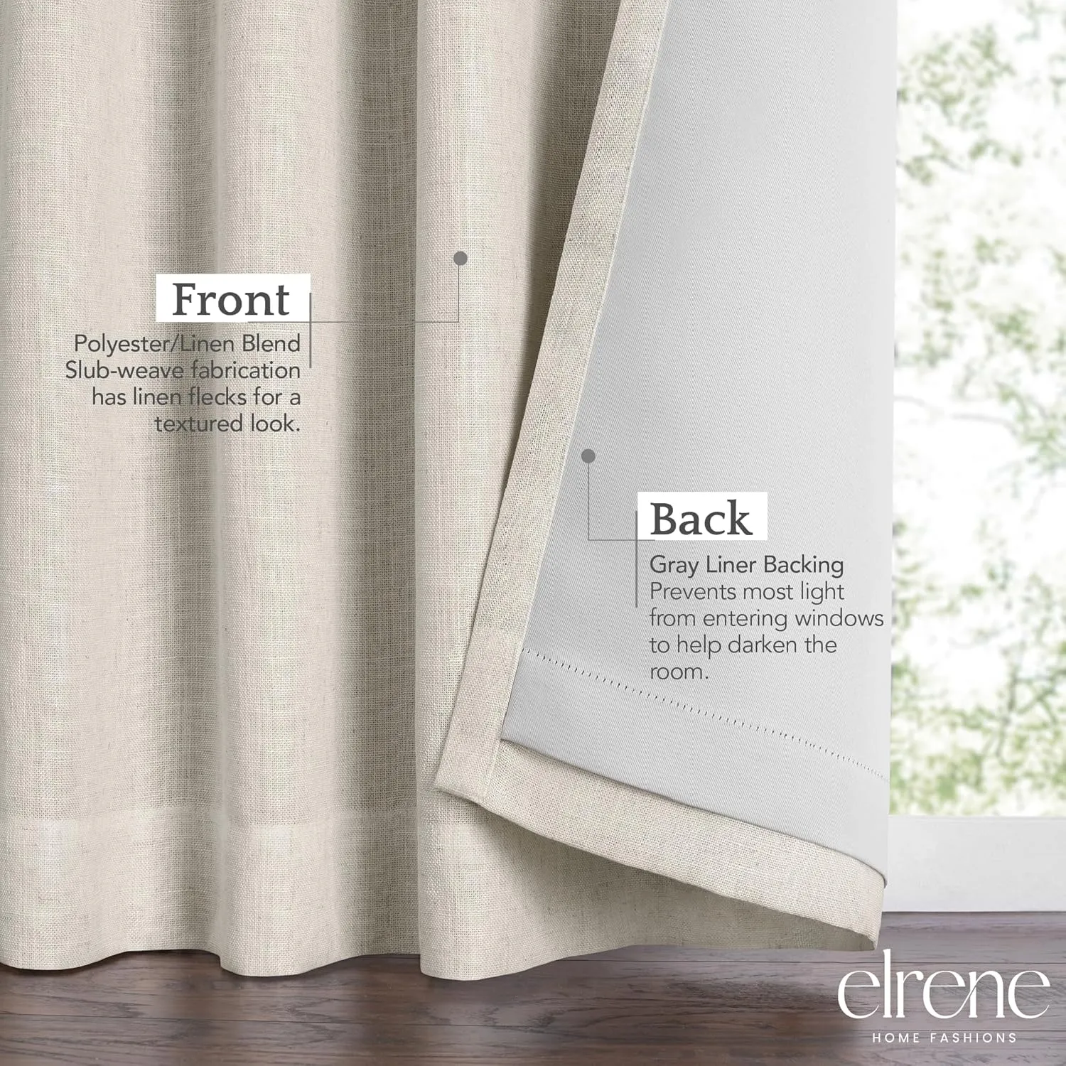 Elrene Home Fashions Harrow Solid Texture Blackout Single Window Curtain Panel, 52"x95", Natural