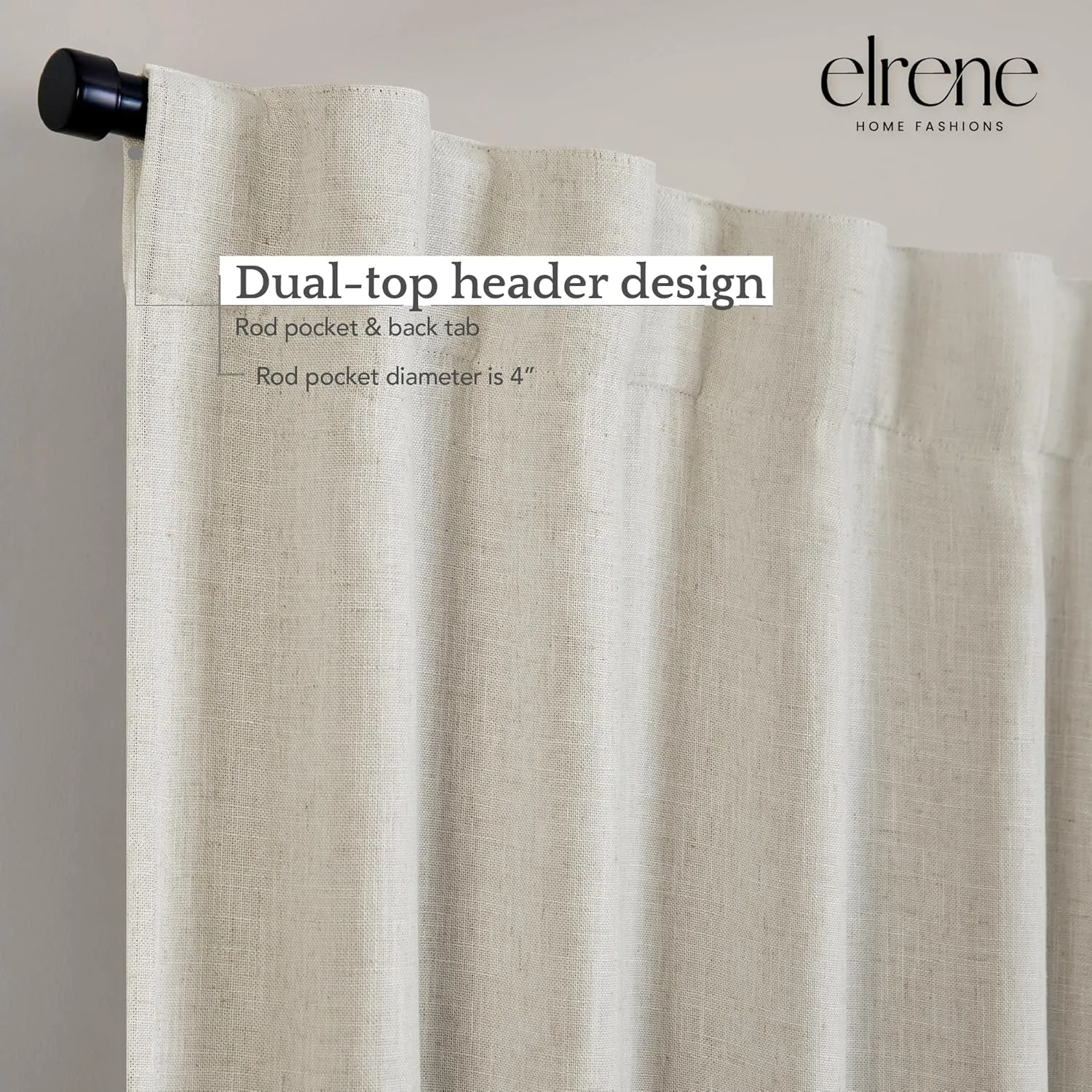 Elrene Home Fashions Harrow Solid Texture Blackout Single Window Curtain Panel, 52"x95", Natural