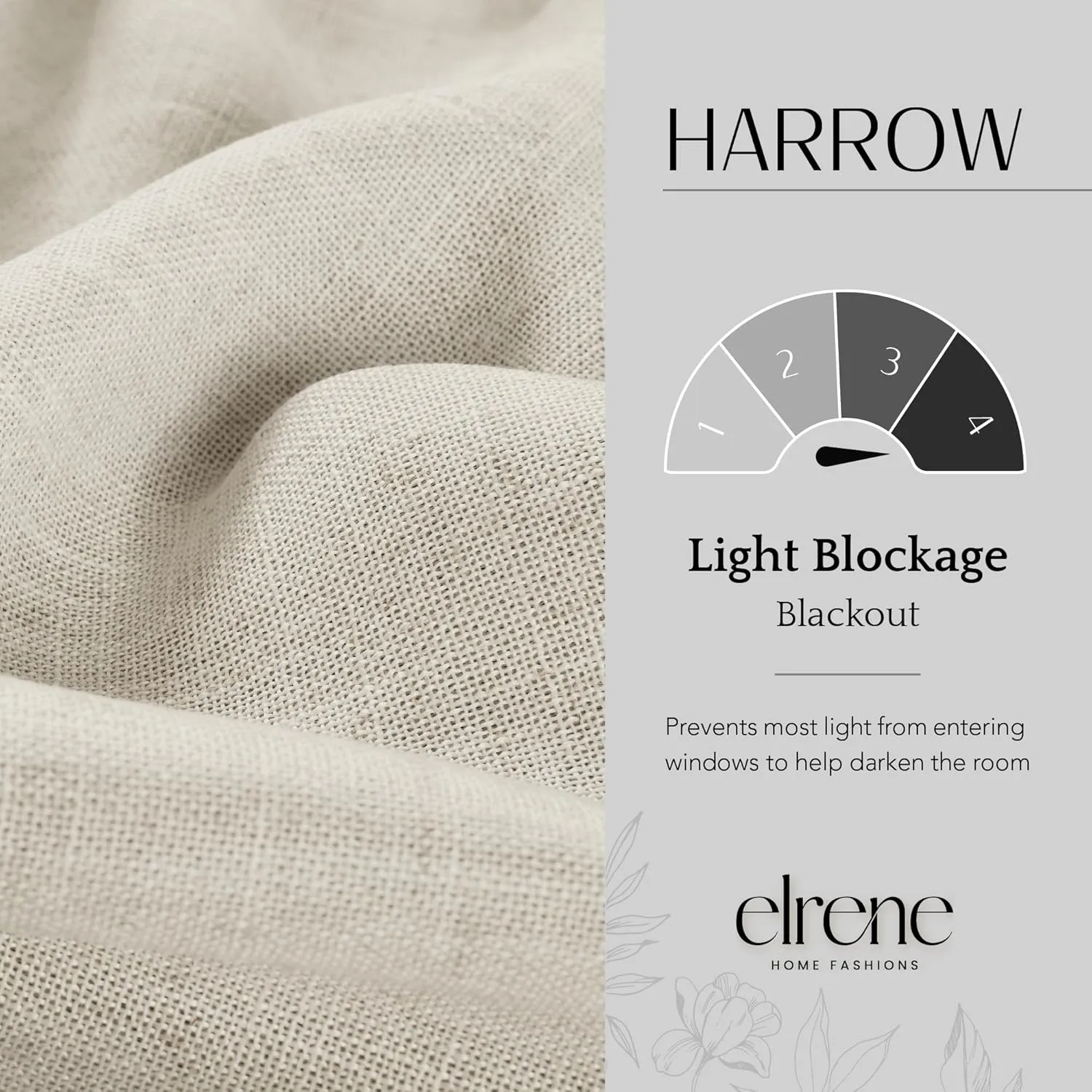 Elrene Home Fashions Harrow Solid Texture Blackout Single Window Curtain Panel, 52"x95", Natural