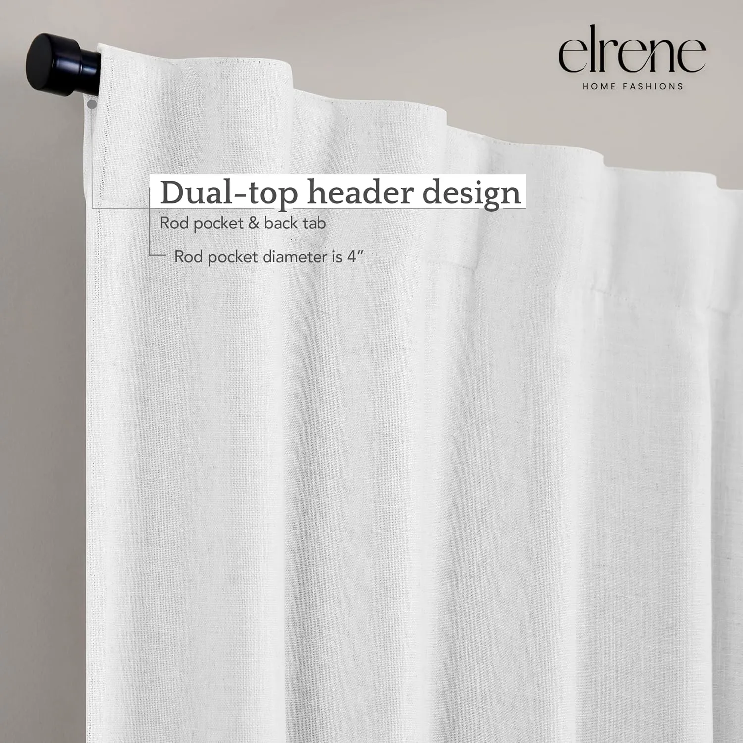 Elrene Home Fashions Harrow Solid Texture Blackout Single Window Curtain Panel, 52"x95", White