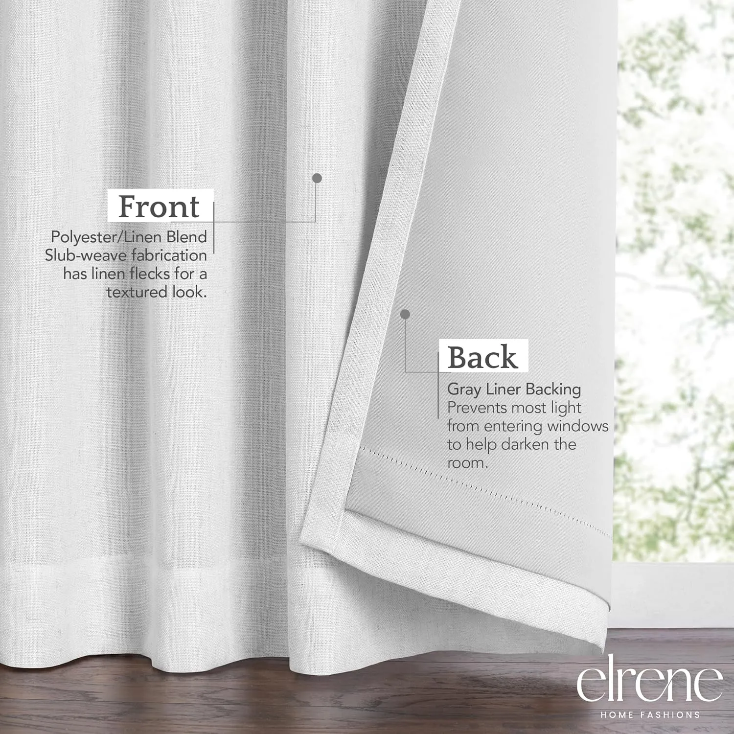 Elrene Home Fashions Harrow Solid Texture Blackout Single Window Curtain Panel, 52"x95", White