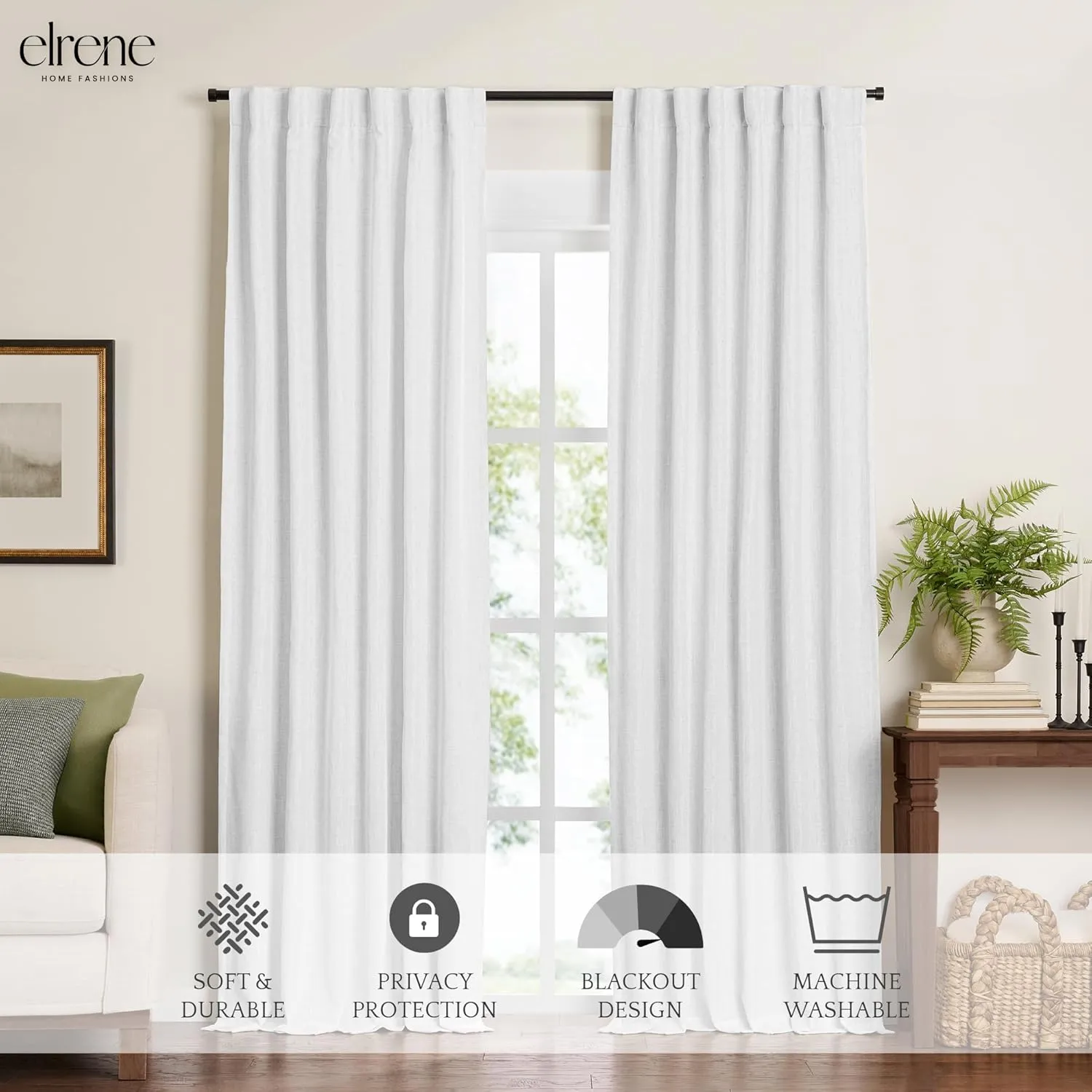 Elrene Home Fashions Harrow Solid Texture Blackout Single Window Curtain Panel, 52"x95", White