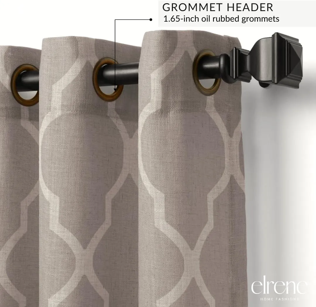 Elrene Home Fashions Medalia Grommet Top Light Filtering Trellis Geometric Pattern Linen Blend Window Curtain Single Panel, 52" W x 84" L, Stone