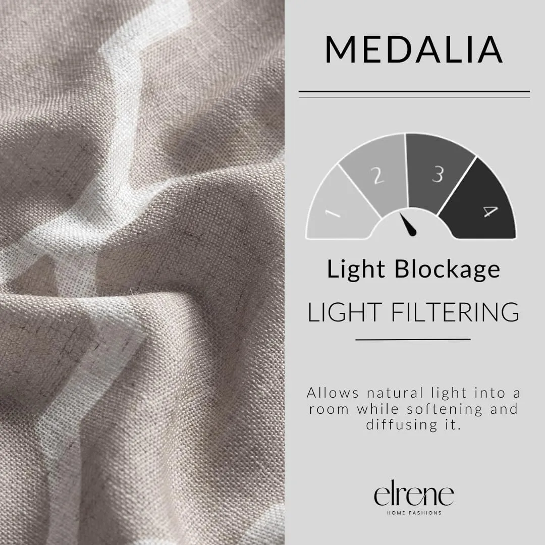 Elrene Home Fashions Medalia Grommet Top Light Filtering Trellis Geometric Pattern Linen Blend Window Curtain Single Panel, 52" W x 84" L, Stone