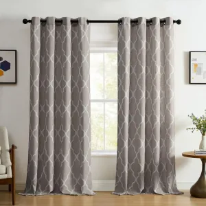 Elrene Home Fashions Medalia Grommet Top Light Filtering Trellis Geometric Pattern Linen Blend Window Curtain Single Panel, 52" W x 84" L, Stone