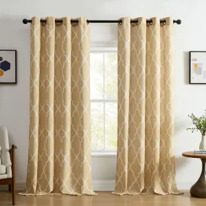 Elrene Home Fashions Medalia Grommet Top Light Filtering Trellis Geometric Pattern Linen Blend Window Curtain Single Panel, 52" x 108", Toasted Wheat