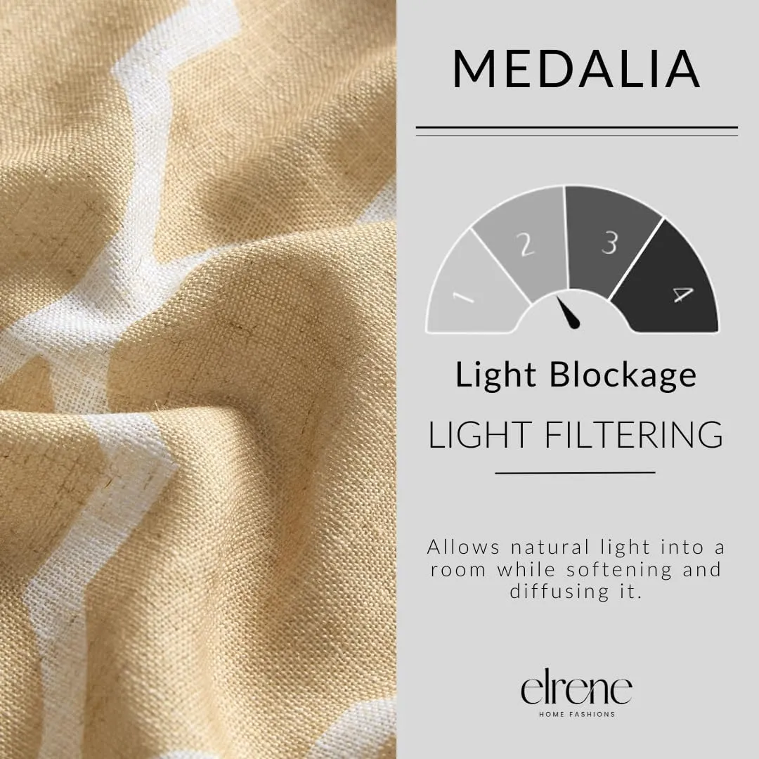 Elrene Home Fashions Medalia Grommet Top Light Filtering Trellis Geometric Pattern Linen Blend Window Curtain Single Panel, 52" x 108", Toasted Wheat