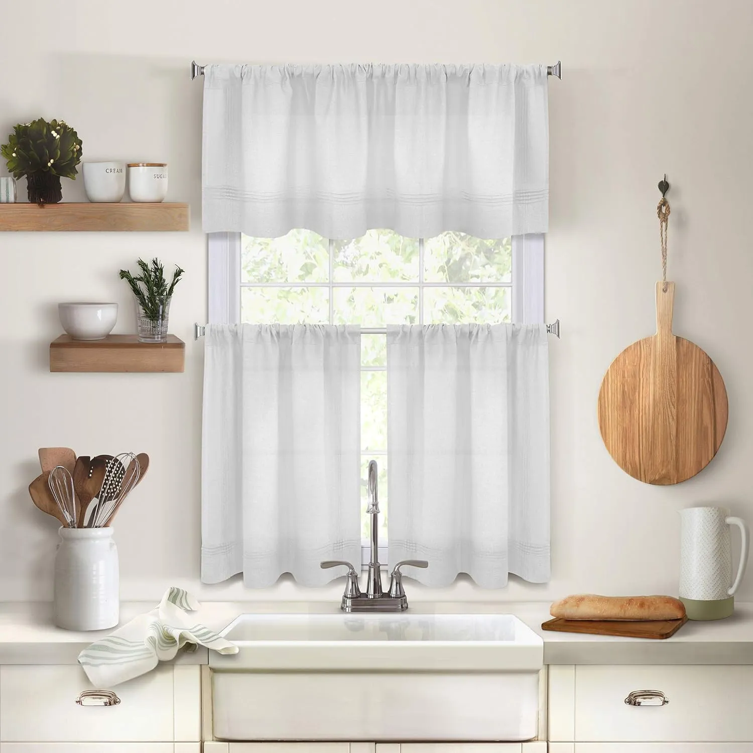Elrene Home Fashions Pintuck Kitchen Window, 60 in x 14 in (Valance), White