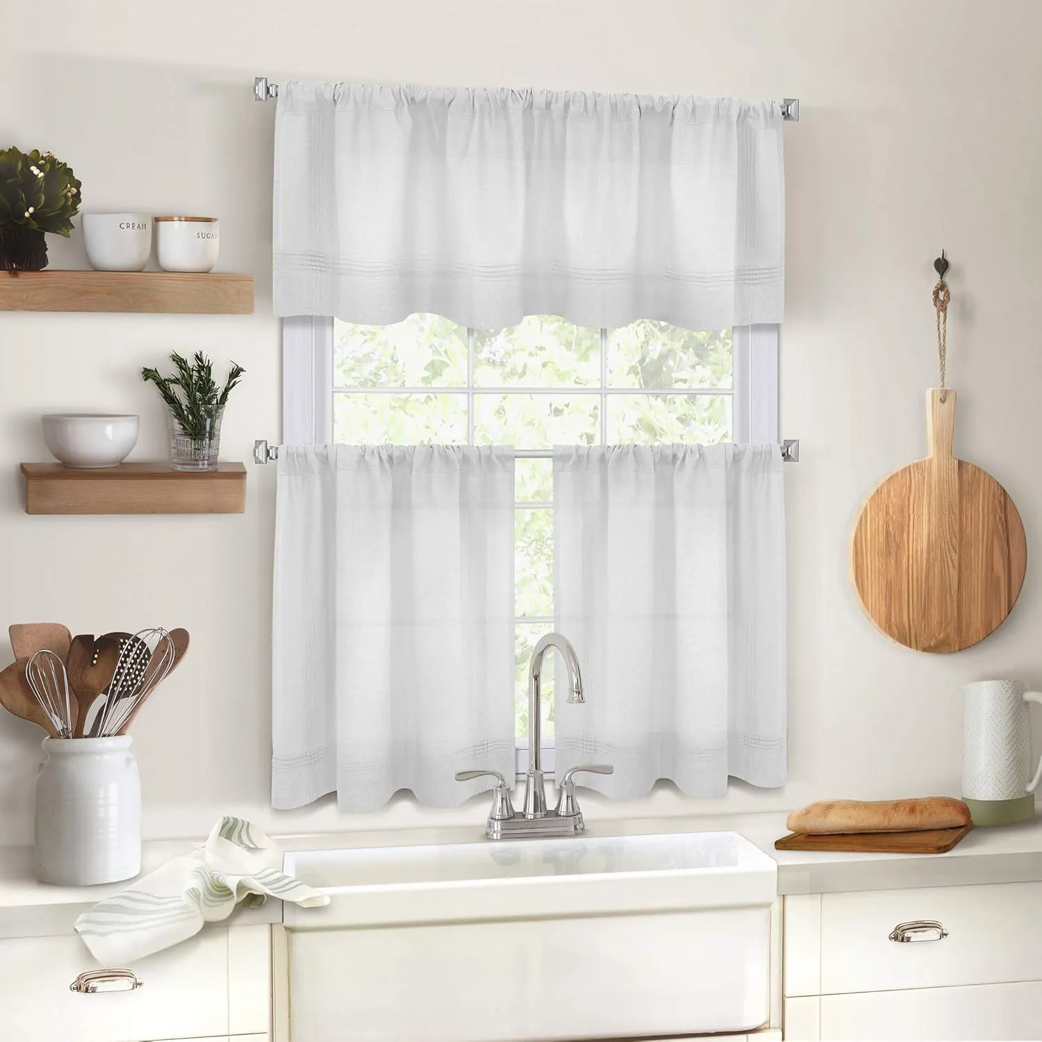 Elrene Home Fashions Pintuck Kitchen Window Tier Set of 2, 30 in x 36, White, 2 Count