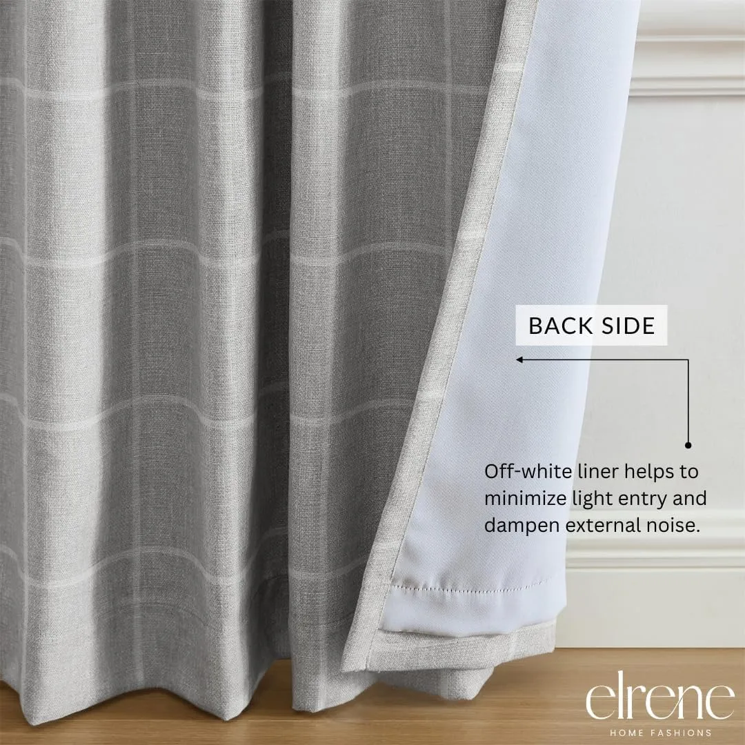 Elrene Home Fashions Sawyer Windowpane Plaid Blackout Window Curtain Panel with Rod Pocket/Back Tabs for Living Room/Bedroom/Office, 52"x84", Gray