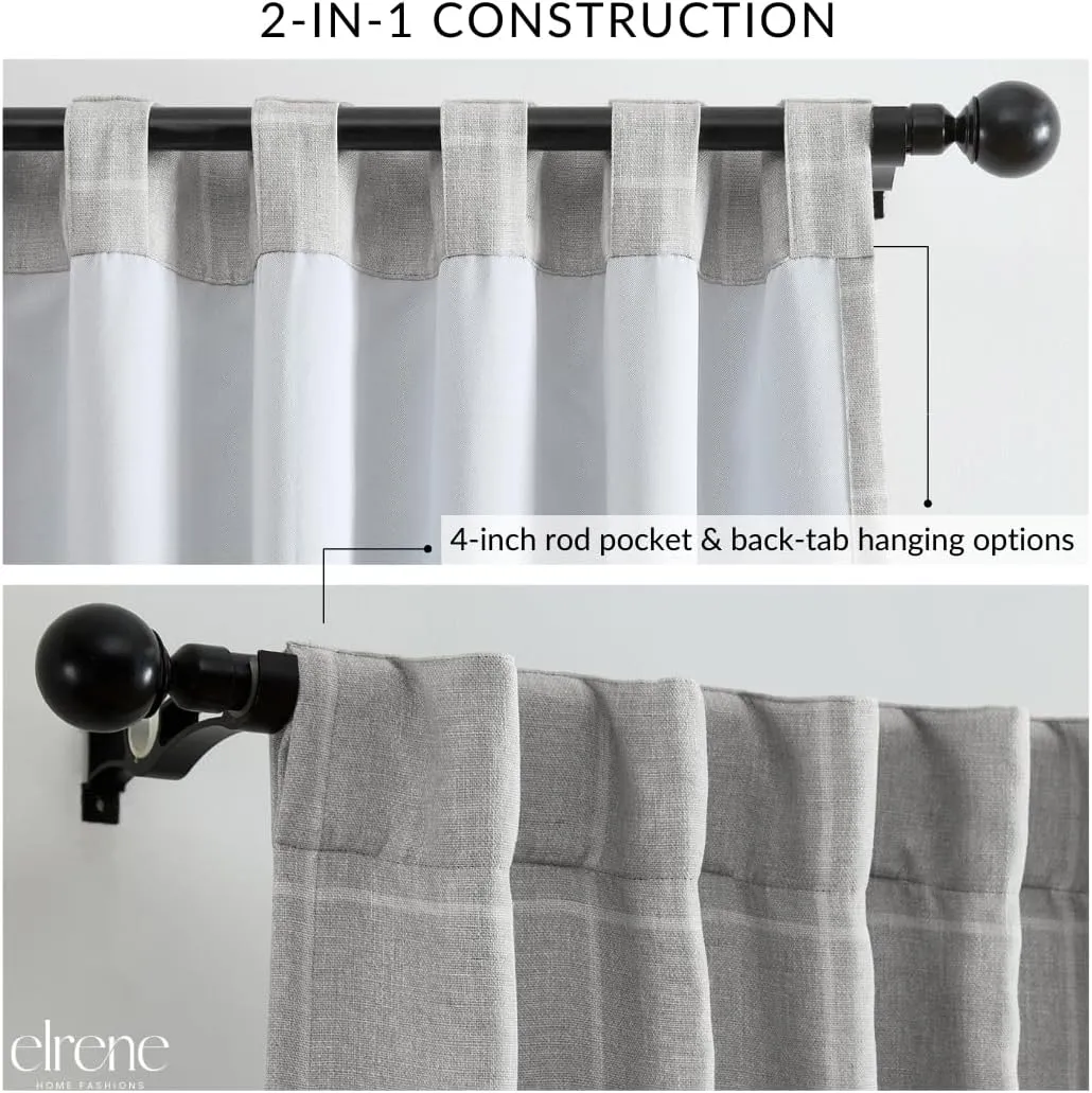 Elrene Home Fashions Sawyer Windowpane Plaid Blackout Window Curtain Panel with Rod Pocket/Back Tabs for Living Room/Bedroom/Office, 52"x84", Gray